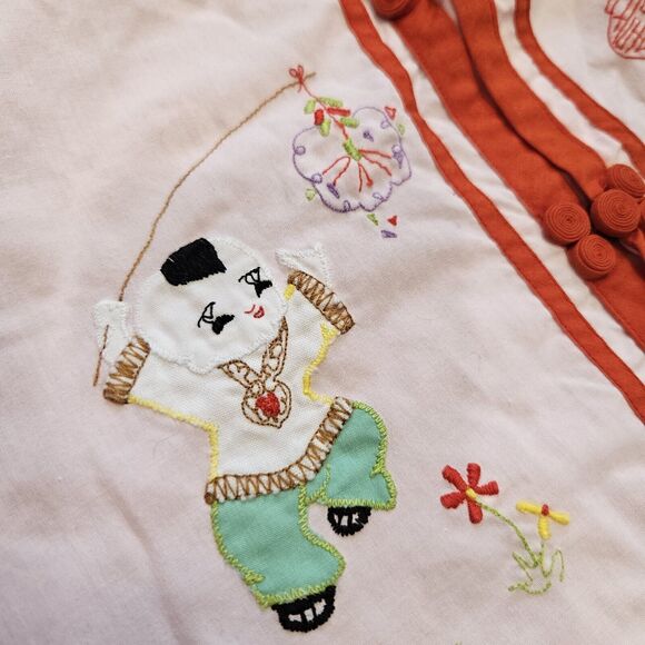 Vtg 60s Plum Blossoms Chinese Shirt Top Kids Girls 6 Asian Pink Red Embroidered - Picture 7 of 12